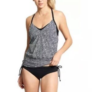 Athleta Laguna Side Scrunch Black & White Geometric Tankini Top 34 B/C